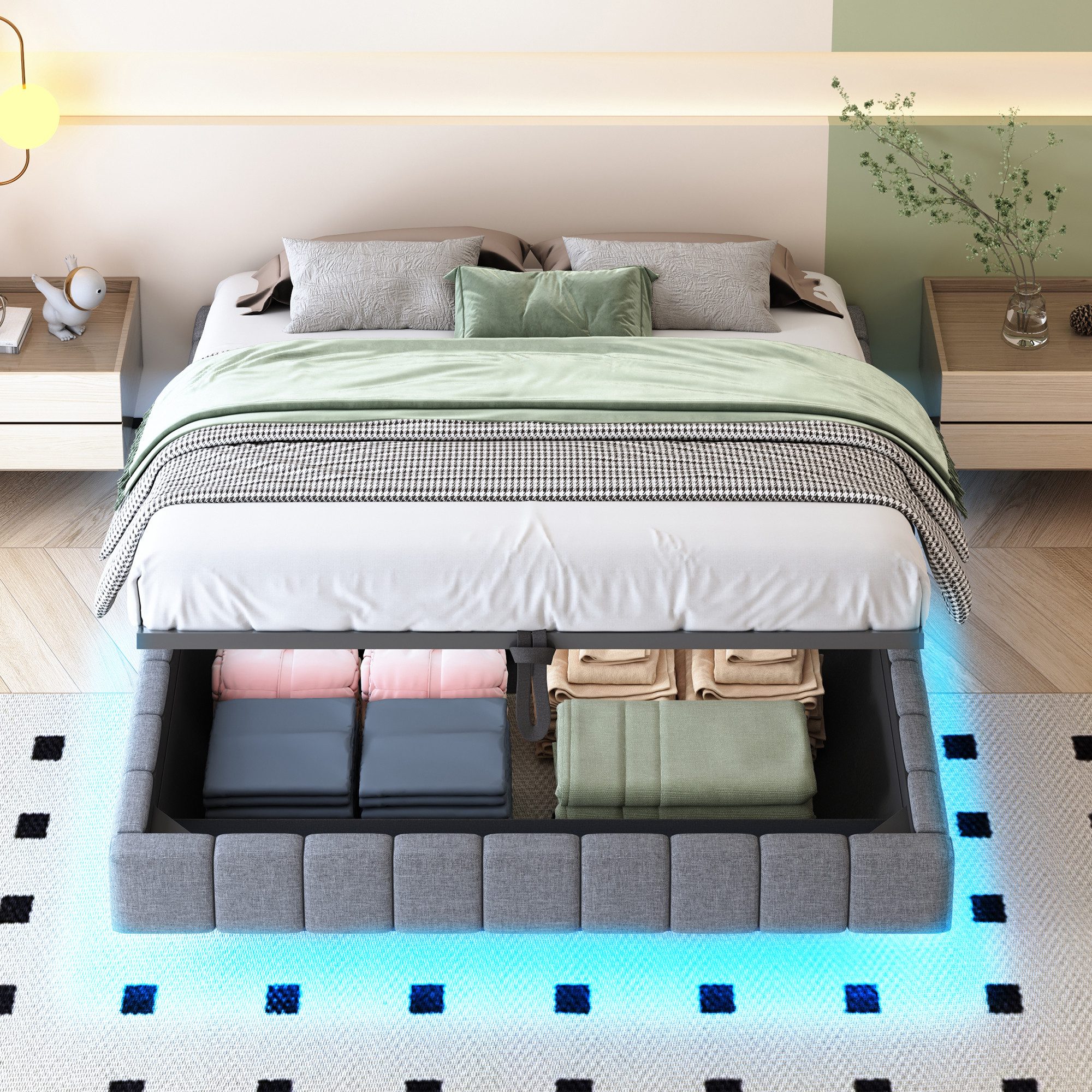 Merax Polsterbett schwebendes Design mit LED-Lichtleiste (1-tlg., Hydraulis günstig online kaufen