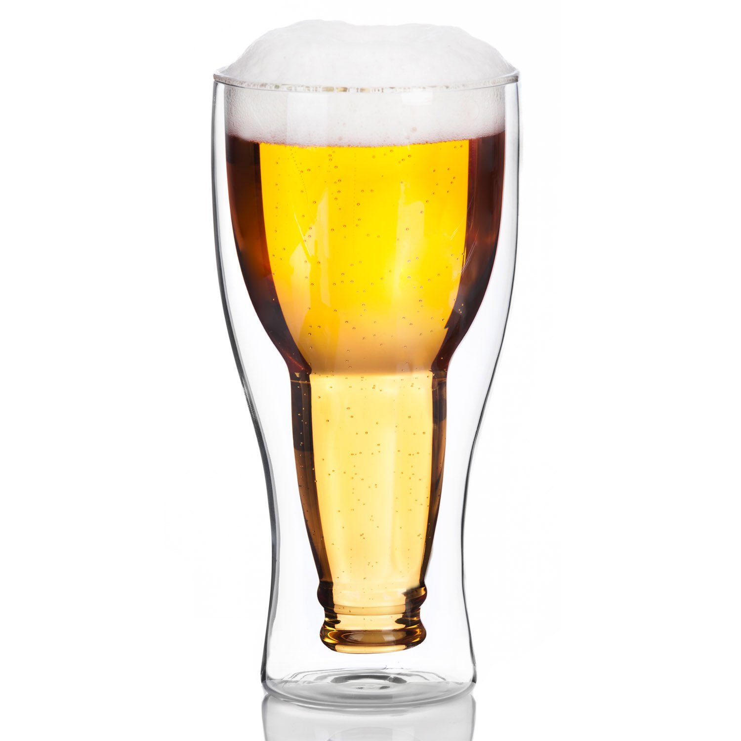 Dimono Bierglas DIMONO Bierglas Glasflasche Effekt–Doppelwandiges invertiert Bierglas, 1-tlg., Borosilikatglas, Umgestülpte Bierflasche im Glas