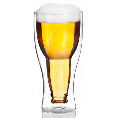 Dimono Bierglas »Doppelwandiges Trinkglas«, Borosilikatglas, Umgestülpte Bierflasche im Glas