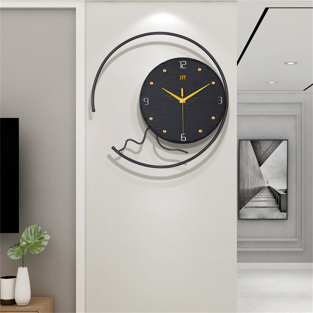 DÖRÖY Wanduhr 39CM Moderne stille Wanduhr, kreative runde Wanduhr aus Metall, Uhr