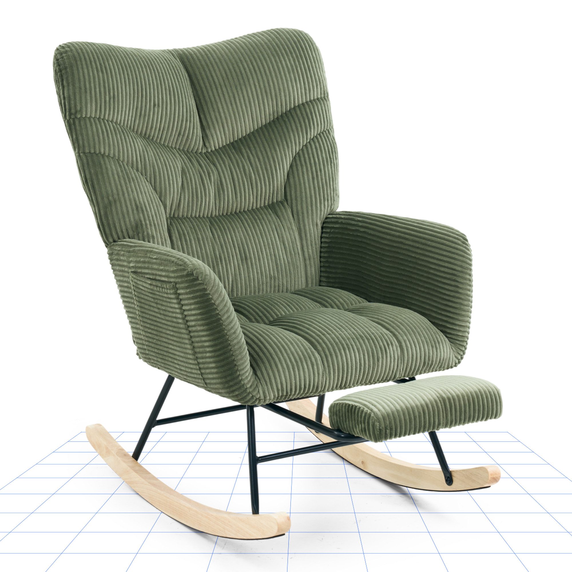 FLEXISPOT Schaukelstuhl mit Hoher Rückenlehne & Fußstütze, Relaxsessel, Schaukelsessel (Moderner Schwingsessel mit Holzkufen, mit Seitentasche), Gepolsterter Relaxsessel für Wohnzimmer & Schlafzimmer