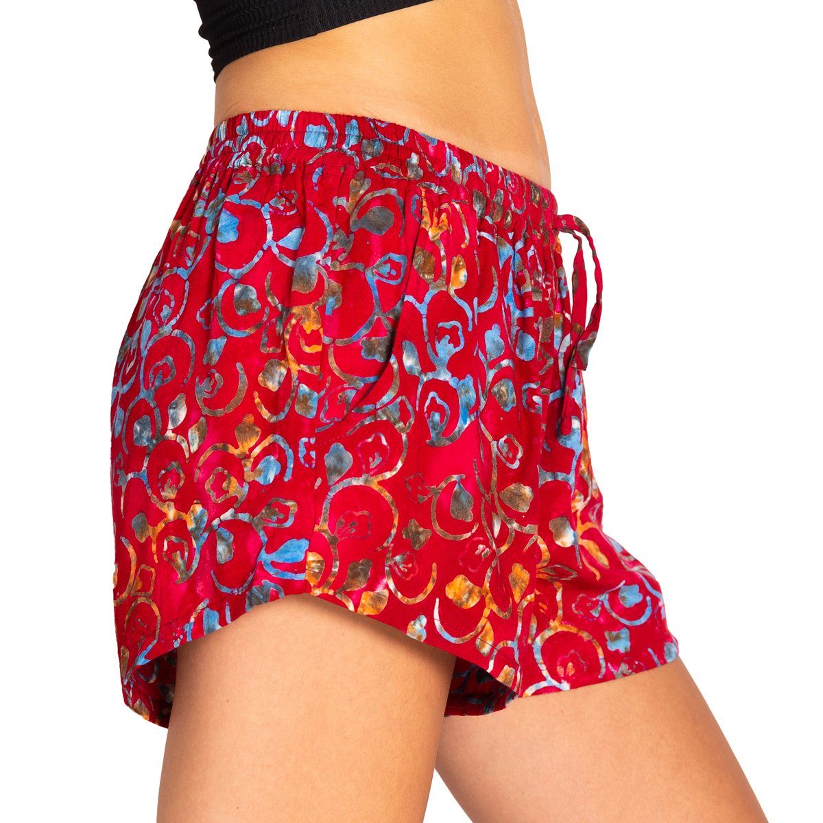 Relaxshorts red-floral Strand Tragen Sporthose Damenshorts B507 PANASIAM Yoga kurze Strandshorts für Shorts farbecht angenehm Wachsbatik Damen zu Meditation oder und