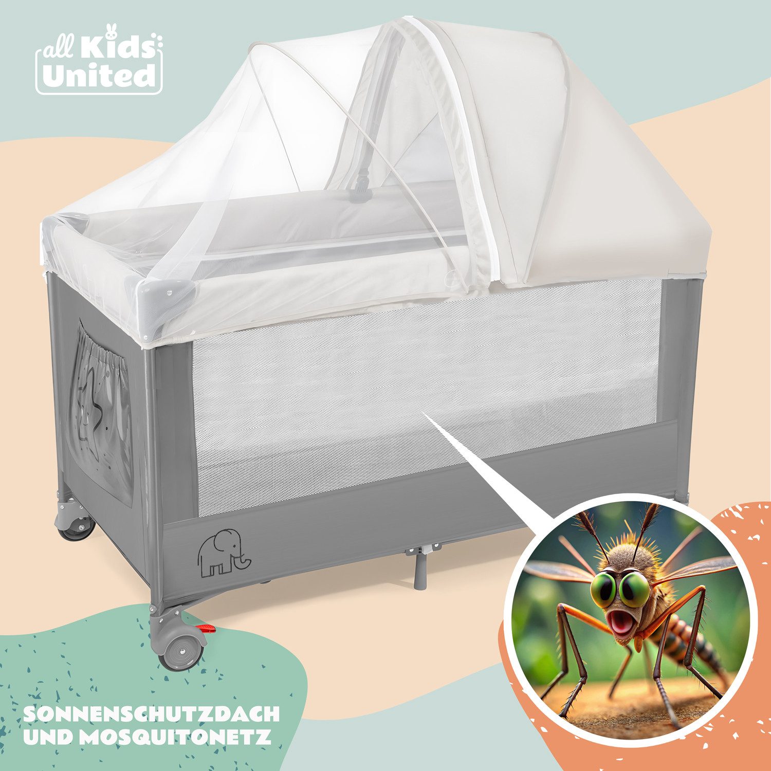 all Kids United Baby-Reisebett Faltbares Baby Reisebett- Babybett mit Matratze, Tragetasche&Stauraum, mit Wickelauflage