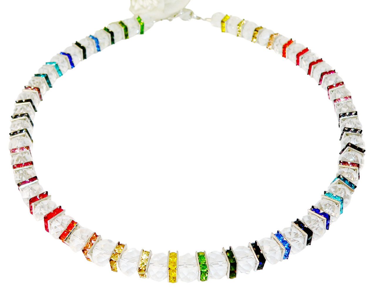 traumschmuck Collier 508s Collier Kristallglas Rondelle Strass Quadrate mehrfarbig (incl. Schmuckbox), handgefertigt, Made in Germany