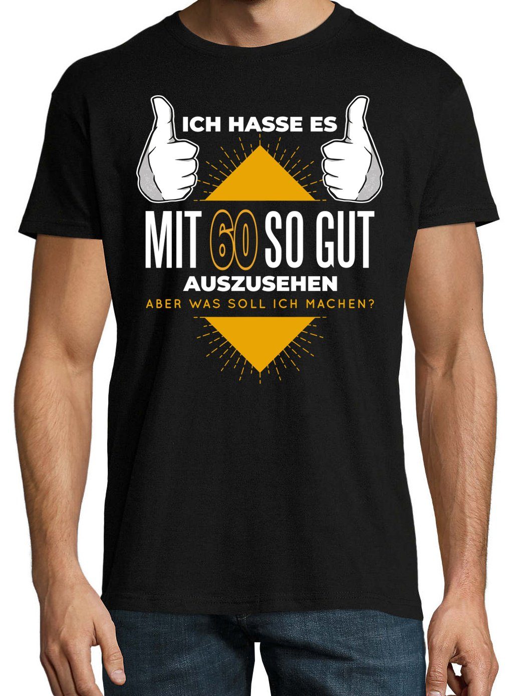 Und Designz T-Shirt lustigem mit Herren 60 Schwarz Shirt Frontprint Youth Gutaussehend