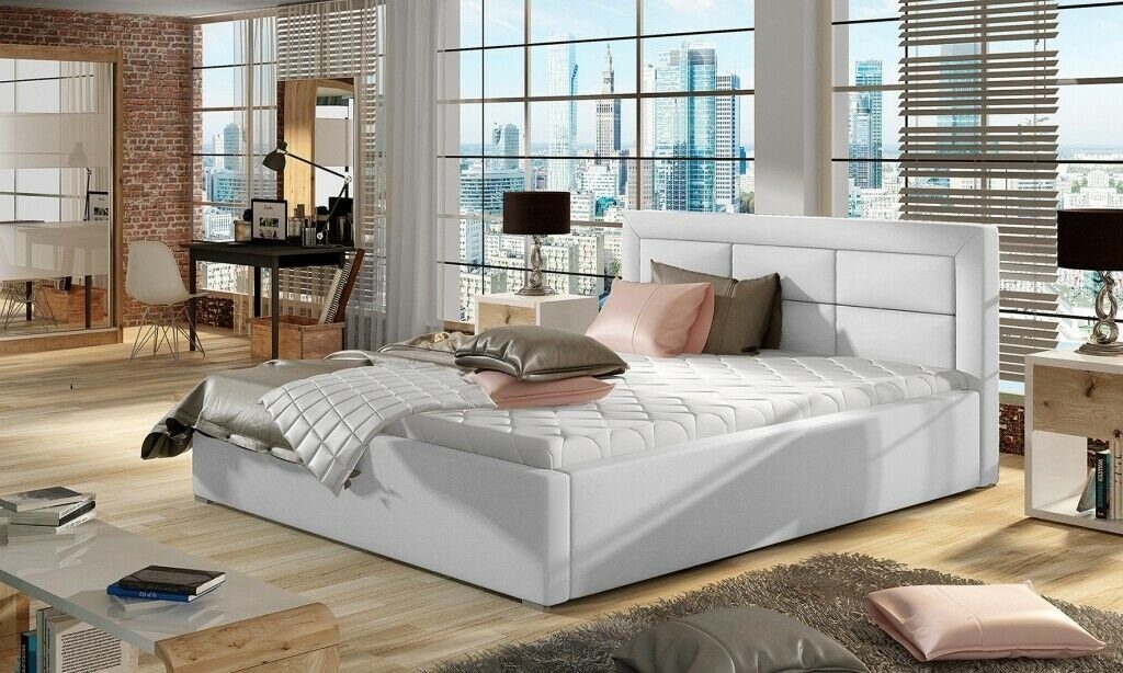 Polster Schlafzimmer Betten Designer Luxus Bett Robustes Textil Bett, Weiß JVmoebel Hotel