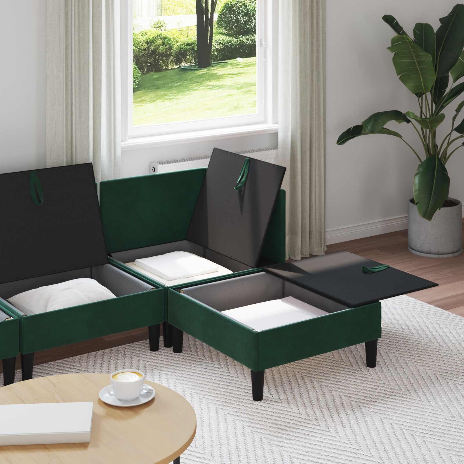vidaXL Wohnzimmer-Set Wohnzimmergarnitur mit Kissen 4 pcs Dunkelgrün Samt, (4-St)
