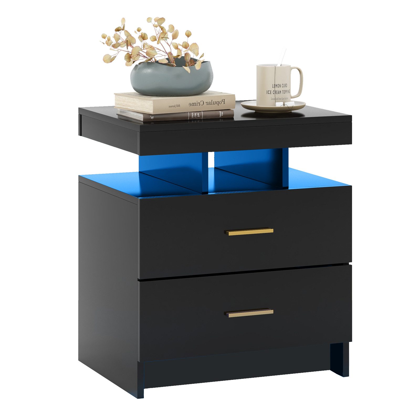 COSTWAY Nachttisch (1-St), mit LED-Beleuchtung, Sofatisch mit 2 Schubladen, günstig online kaufen
