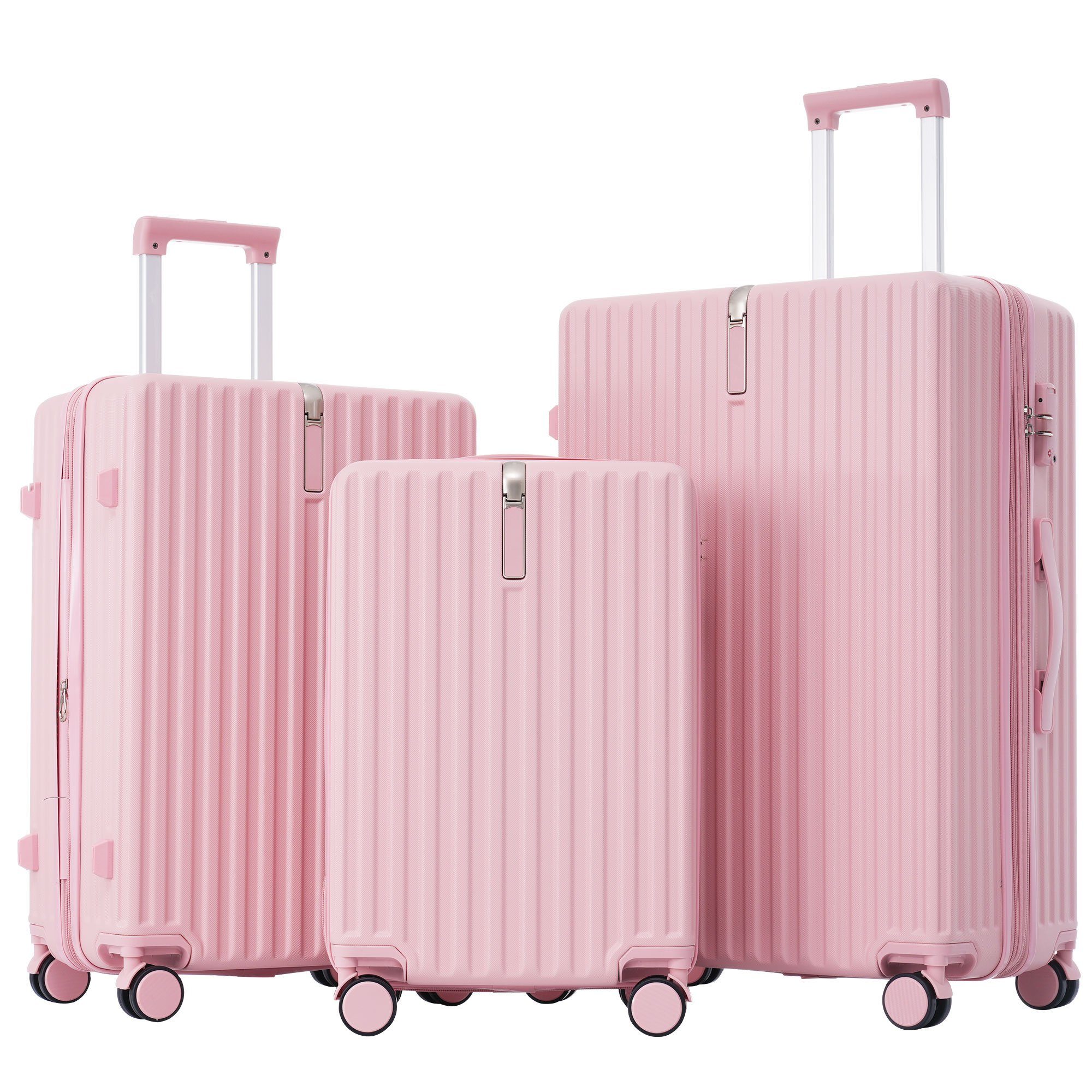 REDOM Trolleyset Kofferset (3 4 Rosa Set, Rollen, Handgepäck Hartschalentrolley Reisekoffer tlg)