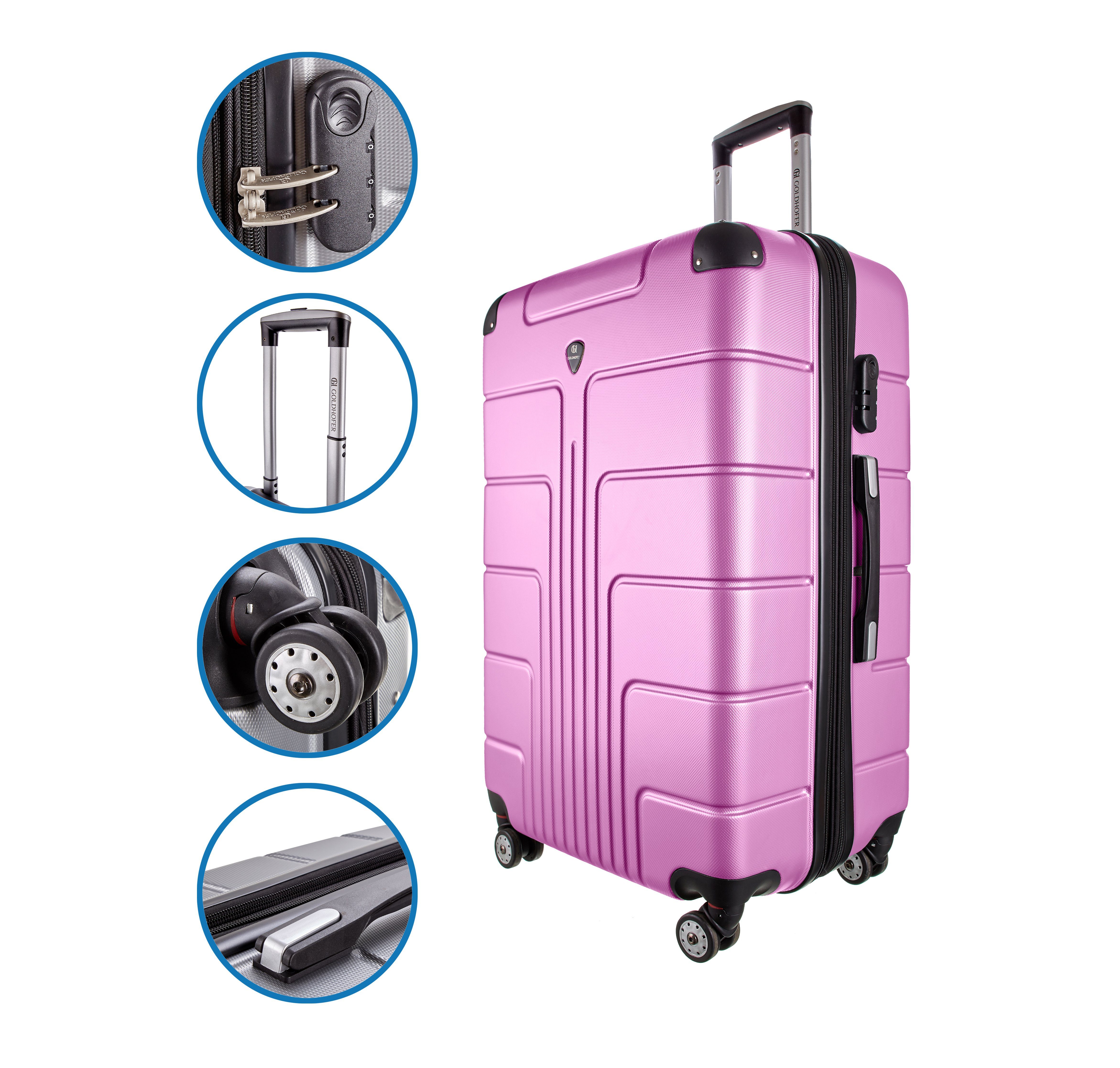 ABS 360° Größen V1 Kofferset (Set, & Modelle Wasserabweisend 3 mit 3 Goldhofer in - Material Leichtlaufrollen, Außen TLG), verschiedene Farben Pink
