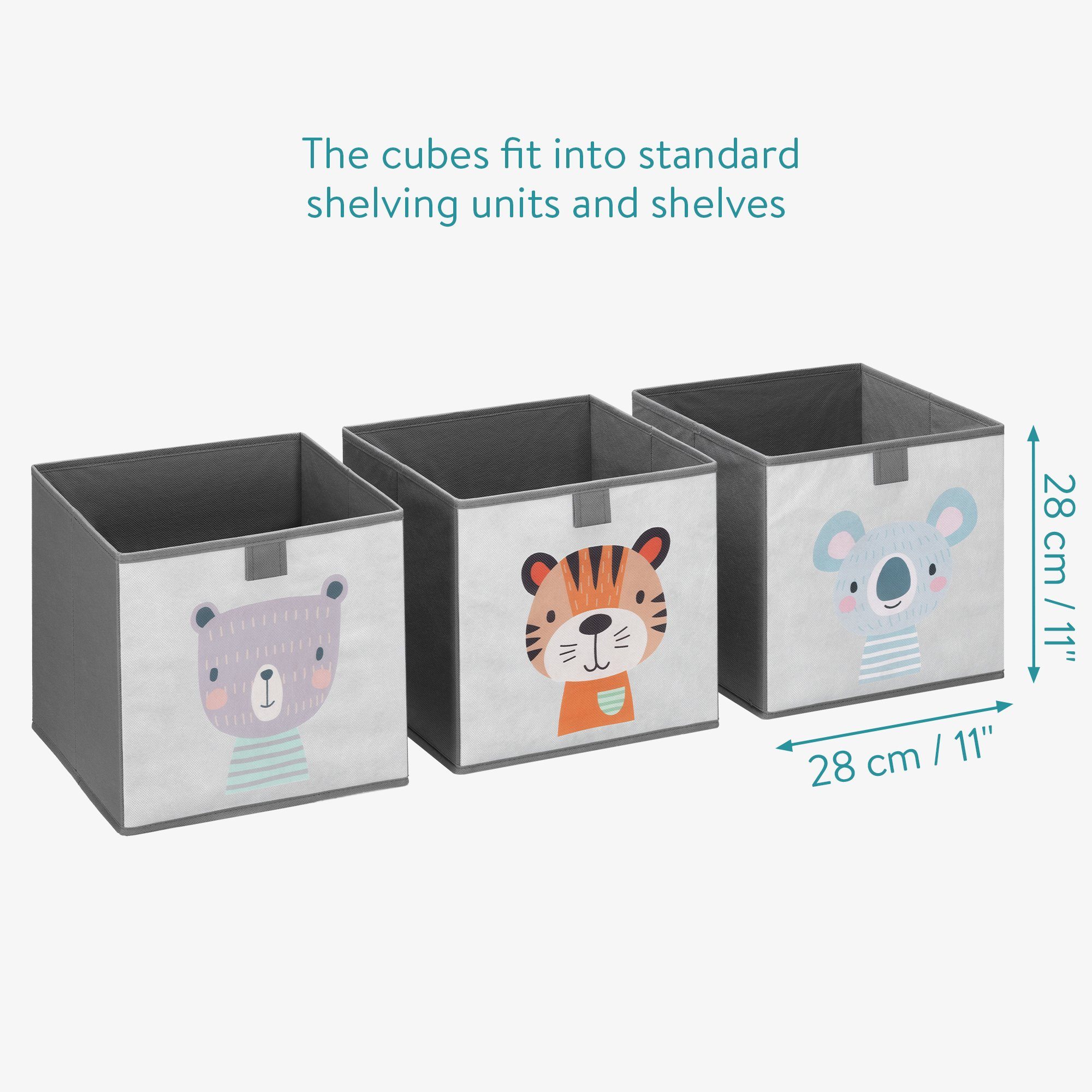 Griff Aufbewahrungsbox Set - Navaris Motiv Beige 3er mit Kisten Aufbewahrungsbox Kinder Tier
