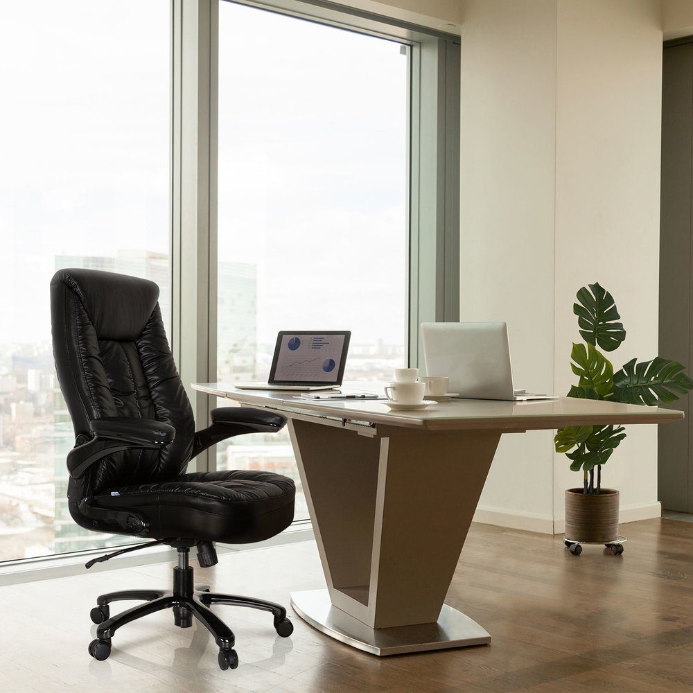 hjh OFFICE Drehstuhl (1 St), ergonomisch INSTRUCTOR XXL Drehstuhl III Leder Bürostuhl Chefsessel