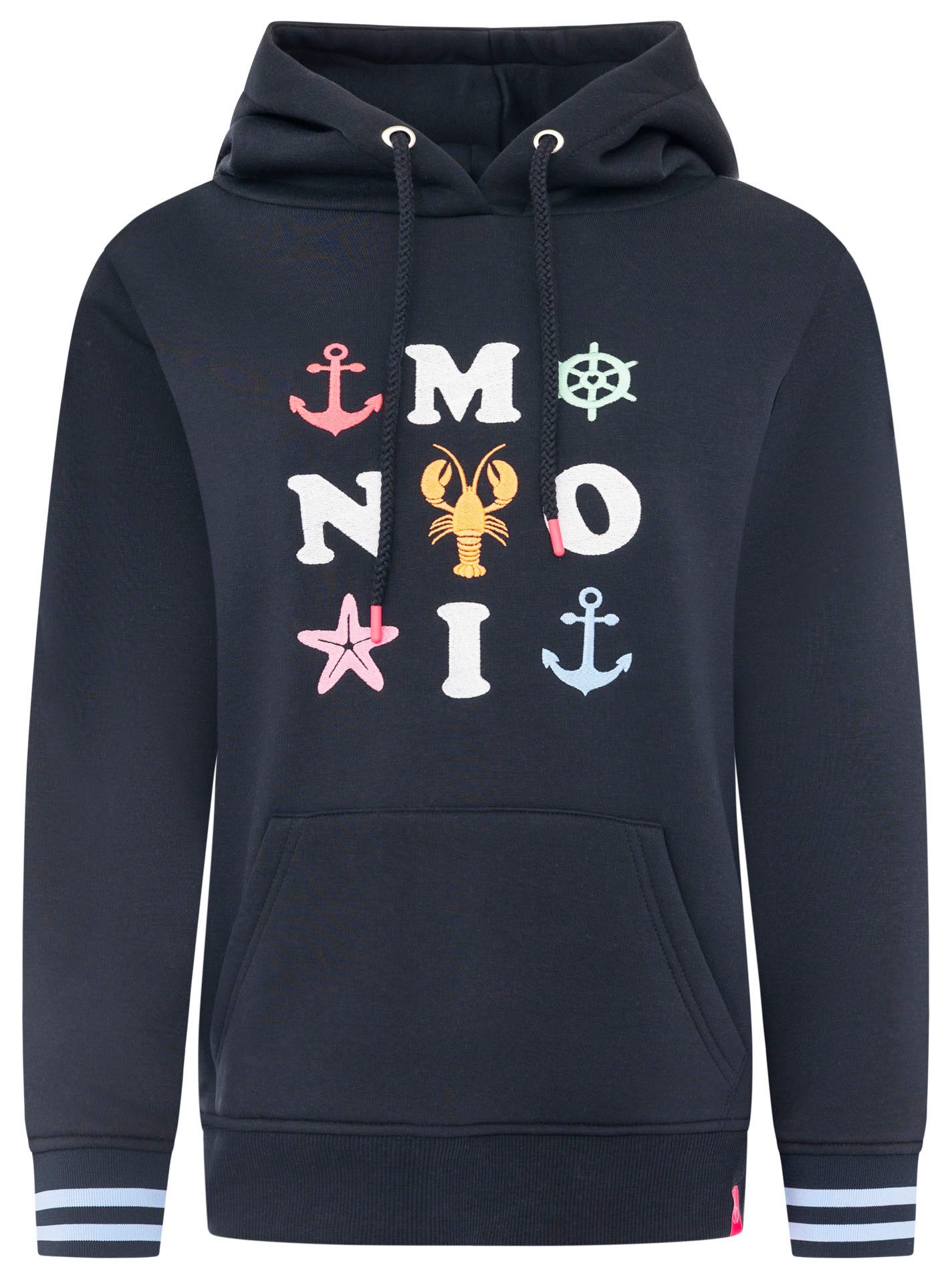 Zwillingsherz Hoodie "MOIN" Motiv mit Anker, gestreifte Ärmelbündchen, Kapuze, Kängurutasche
