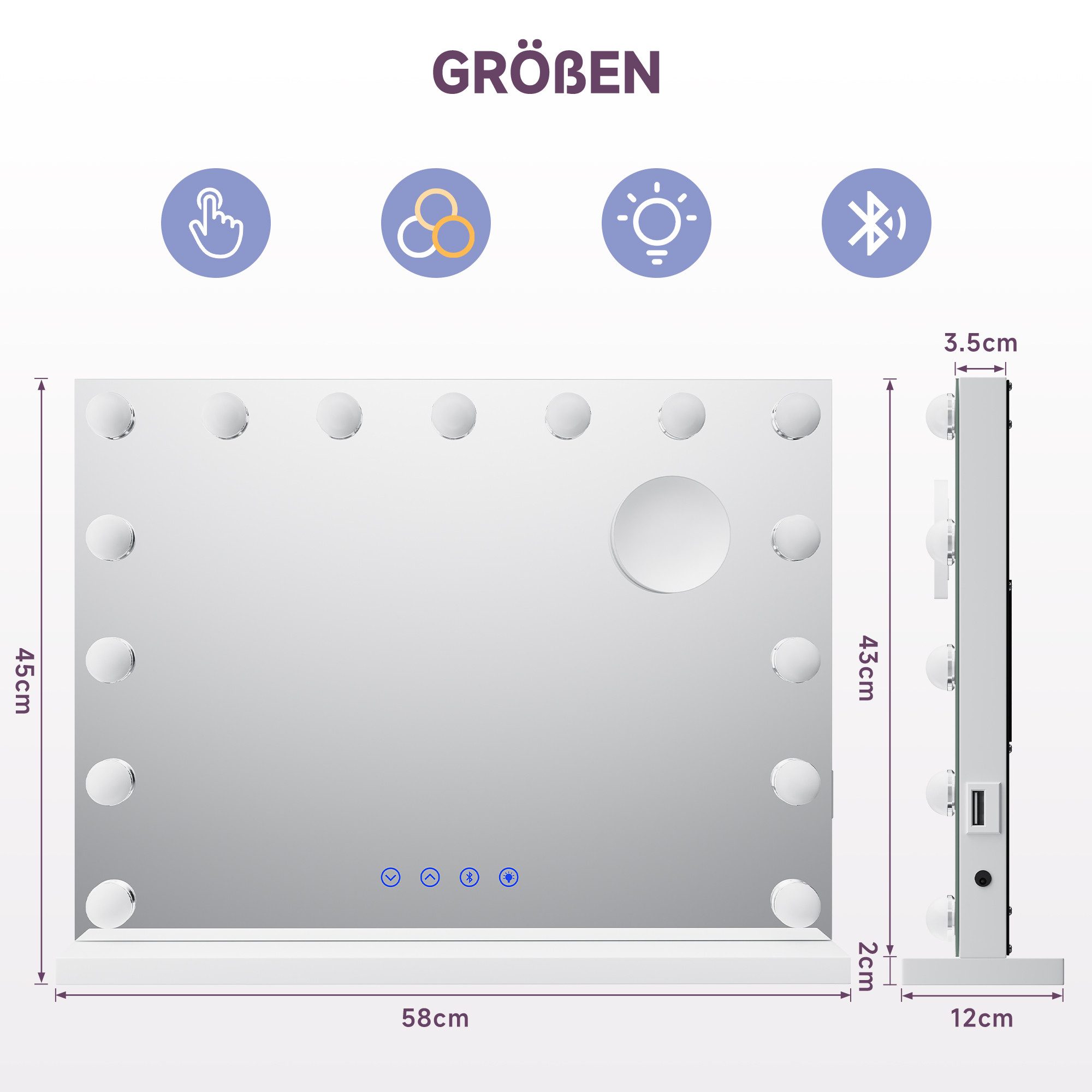 SONNI Kosmetikspiegel Dreifarbiger LED-Kosmetikspiegel mit Bluetooth und US günstig online kaufen