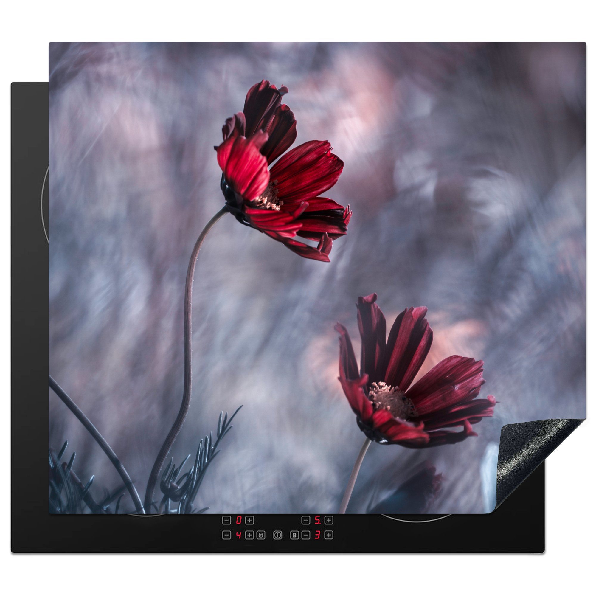 MuchoWow Herdblende-/Abdeckplatte Blumen - nutzbar, - Vinyl, Rot tlg), Mobile cm, - Natur, Pflanzen Arbeitsfläche Ceranfeldabdeckung (1 60x52