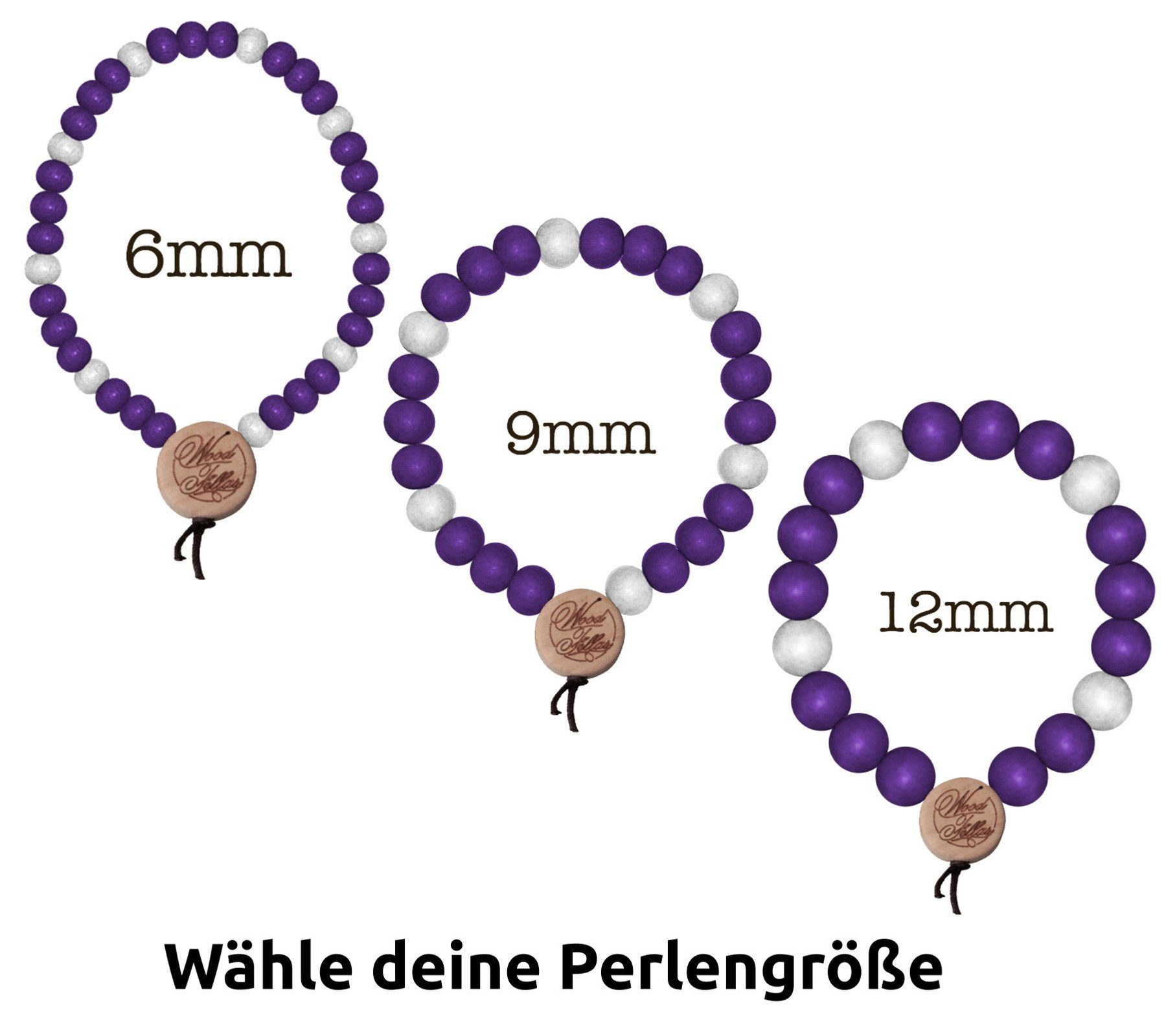 WOOD FELLAS Armband WOOD FELLAS Holz-Armband schicker Mode-Schmuck Deluxe Pearl Bracelet Holzanhänger Lila/Weiß