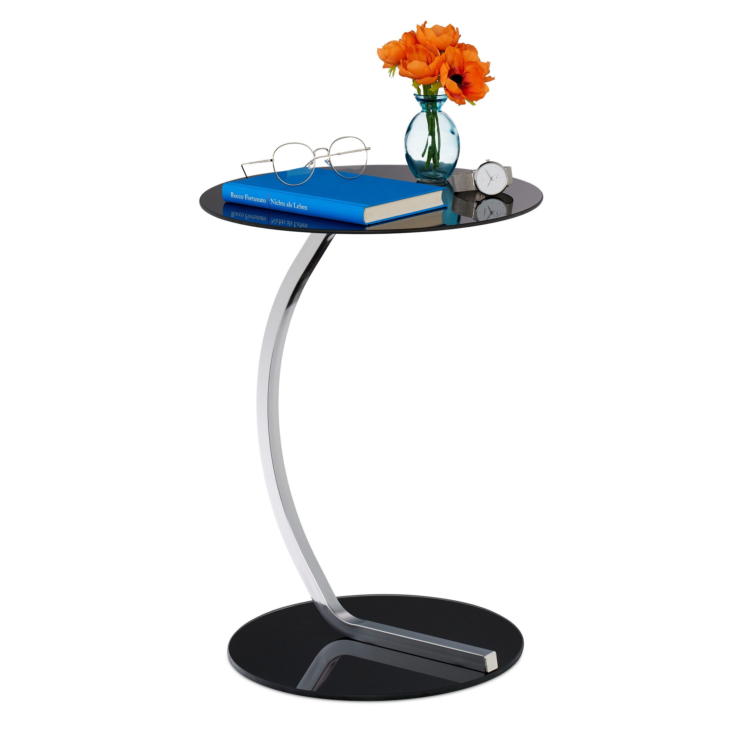 relaxdays Beistelltisch Schwarzer Beistelltisch aus Glas (1-St)