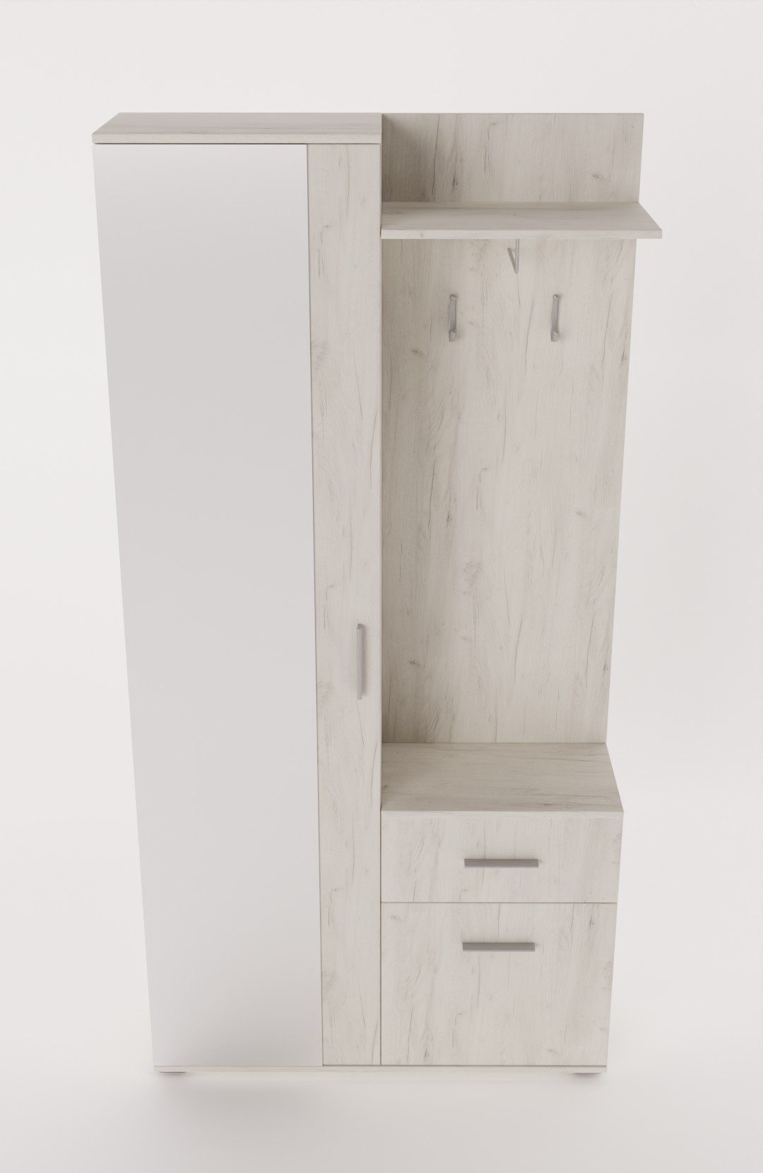 Masseno Garderobenschrank RAMO 97 x 195 cm Flurmöbel Garderoben-Set mit Spiegel und 2 Türen Weiß