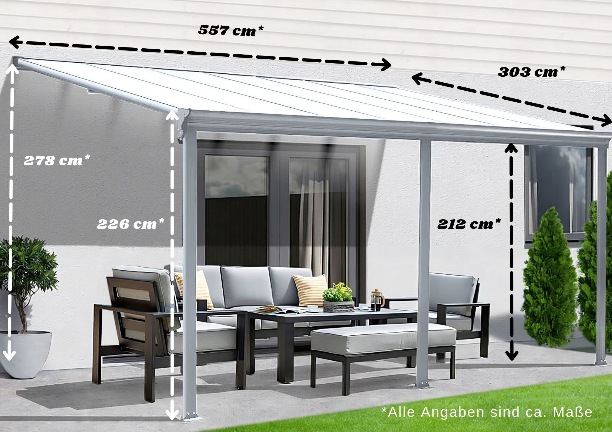 Aileenstore Anbaudach Sky Guard, Breite 557 cm, Doppelstegplatten, Aluminium, starke Pfosten