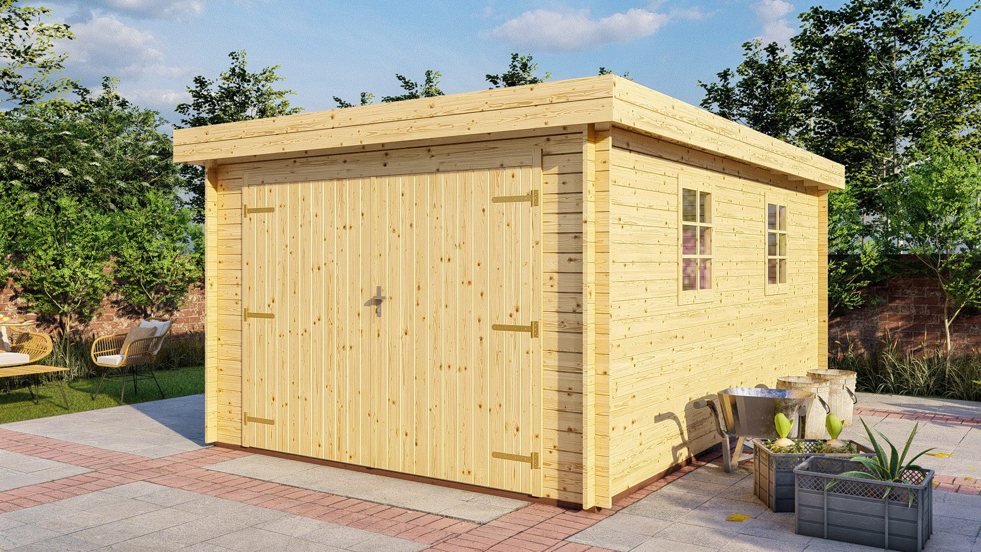 Finn Art Blockhaus Garage Holzgarage Schweden 50 mit Holztor natur, Einzelgarage aus Holz