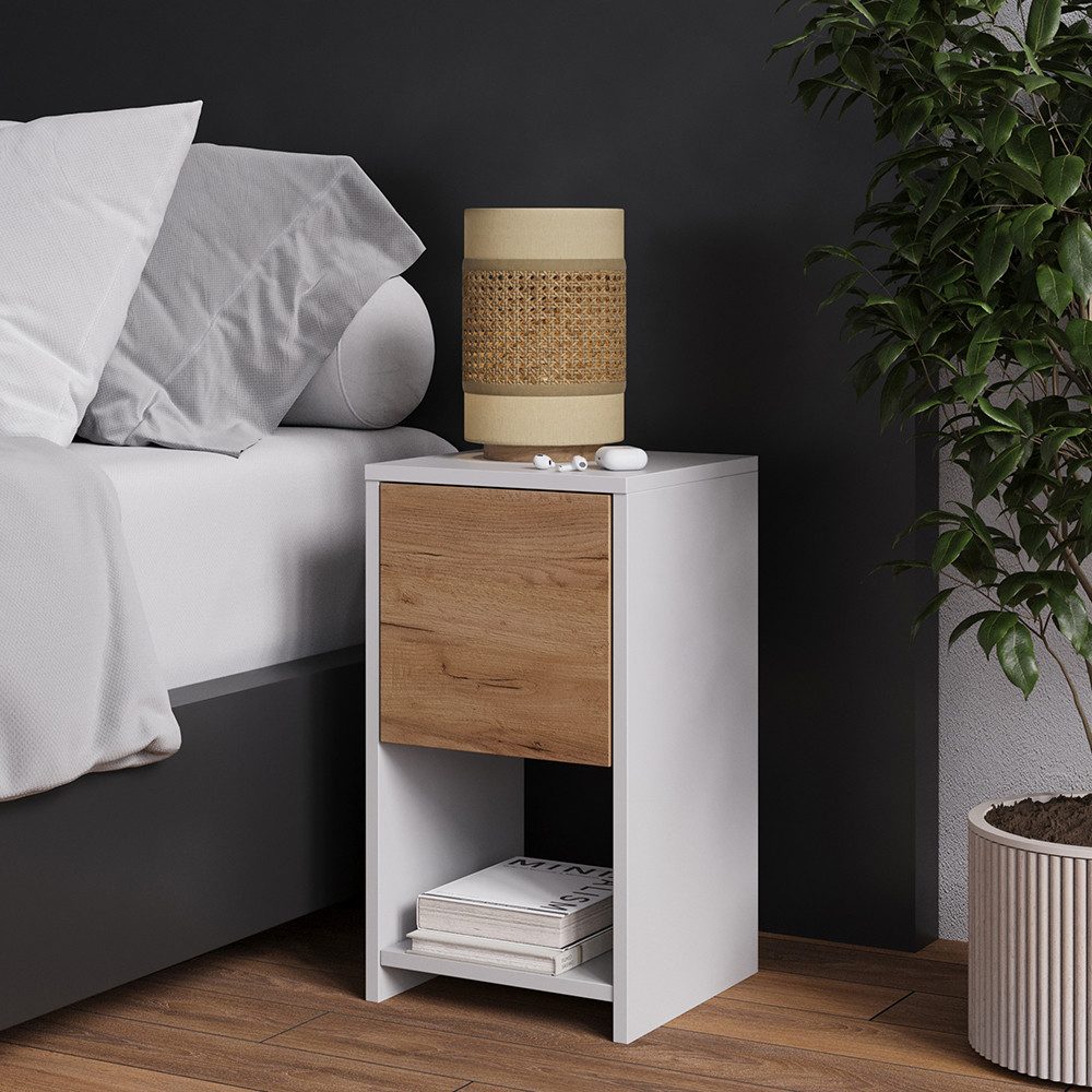 Vicco Nachtschrank Evo, Weiß/Goldkraft Eiche, 30 x 55 cm mit Schublade (1-St)