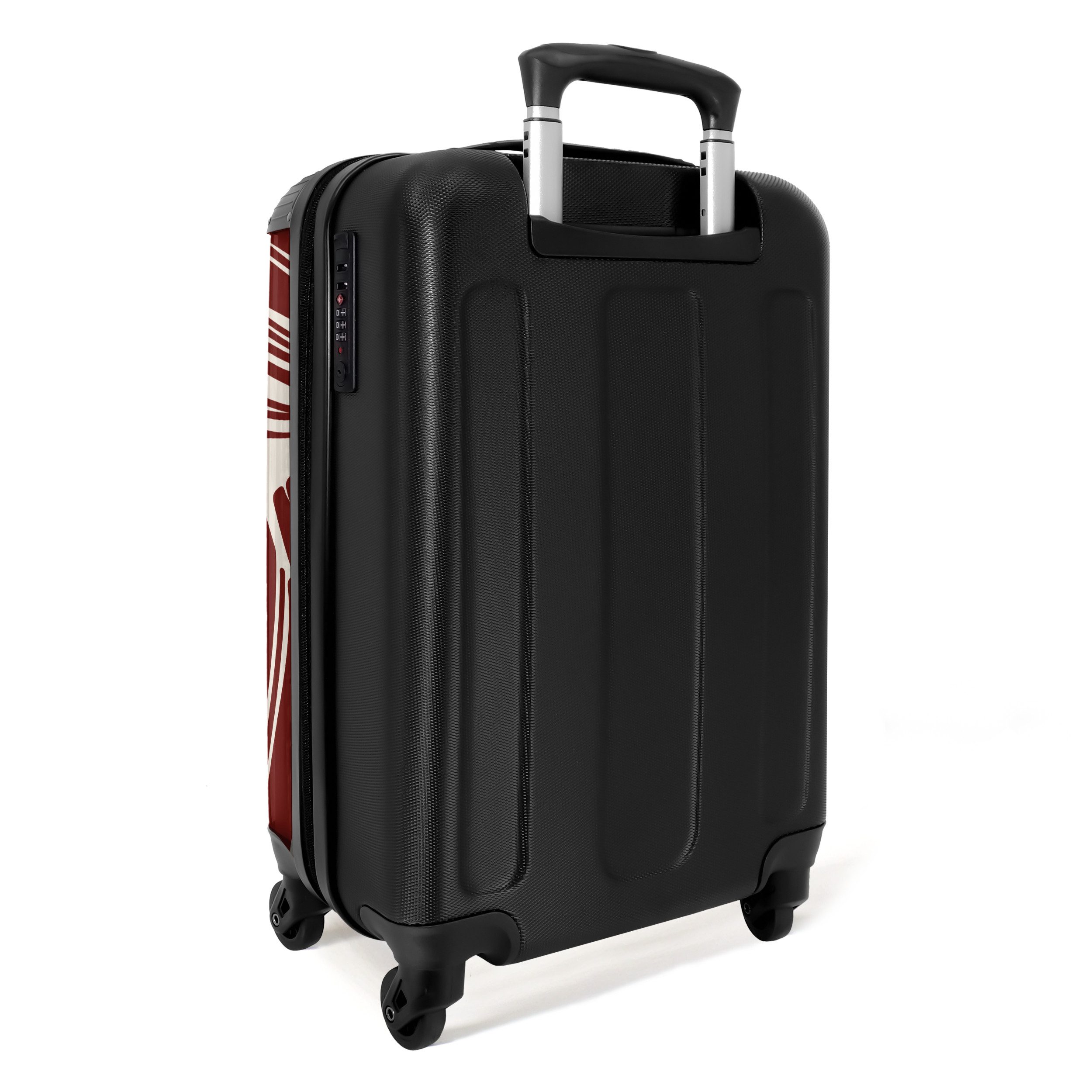 NoBoringSuitcases.com© Hartschalen-Trolley Große Blätter in Rot mit Beige 55x35x20cm, 4 Rollen, Reisetasche mit Rollen, Koffer Handgepäck Flugzeug