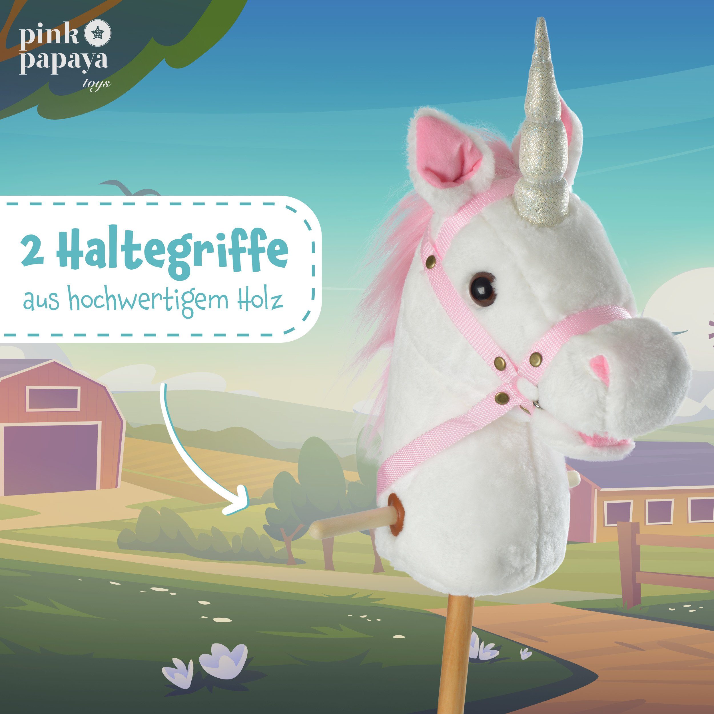 Pink Papaya Steckenpferd Steckenpferd, Hobby Horse mit Sounds, inkl. Halfter, mit Rollen