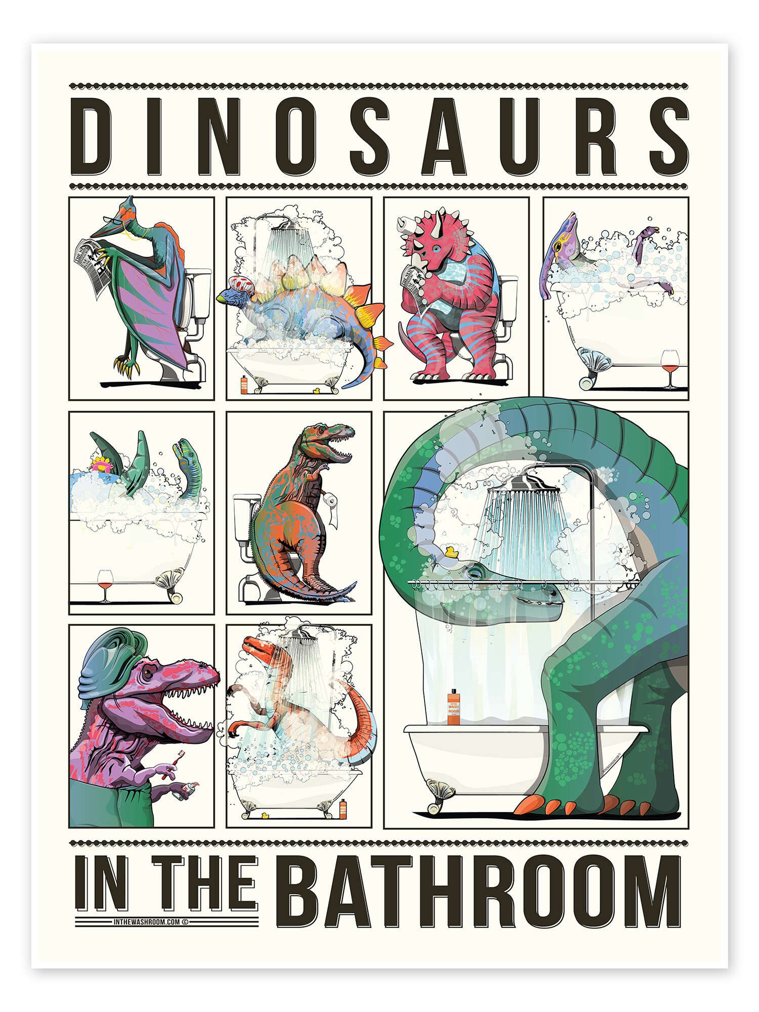 Posterlounge Wandbild Dinosaurier im Badezimmer, Wyatt9, erhältlich als Poster, Leinwandbild, Wandsticker oder Acrylglasbild