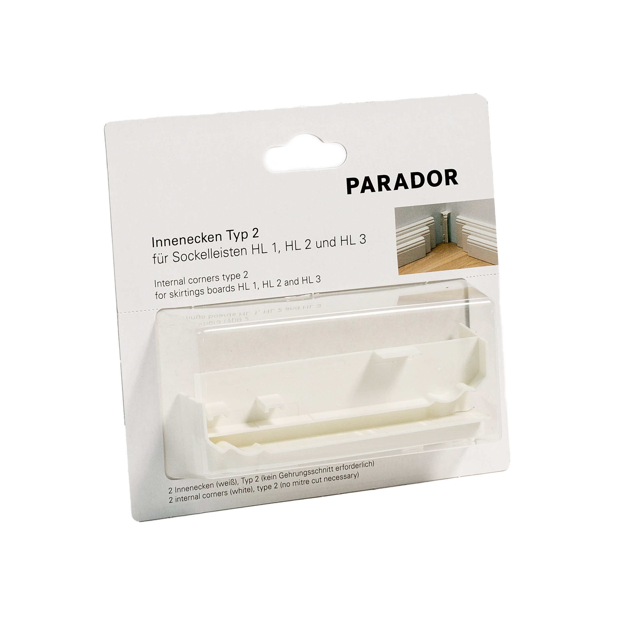 PARADOR Sockelleisten-Innenecke variabel Typ 2 für Sockelleisten HL 1, HL 2 und HL 3, L: 15 cm, H: 3.5 cm, Für eine optimale und saubere Innenecke, 1-St., Kein Gehrungsschnitt erforderlich, Auf den universellen Einsatz HL 1, HL 2 und HL 3 abgestimmt