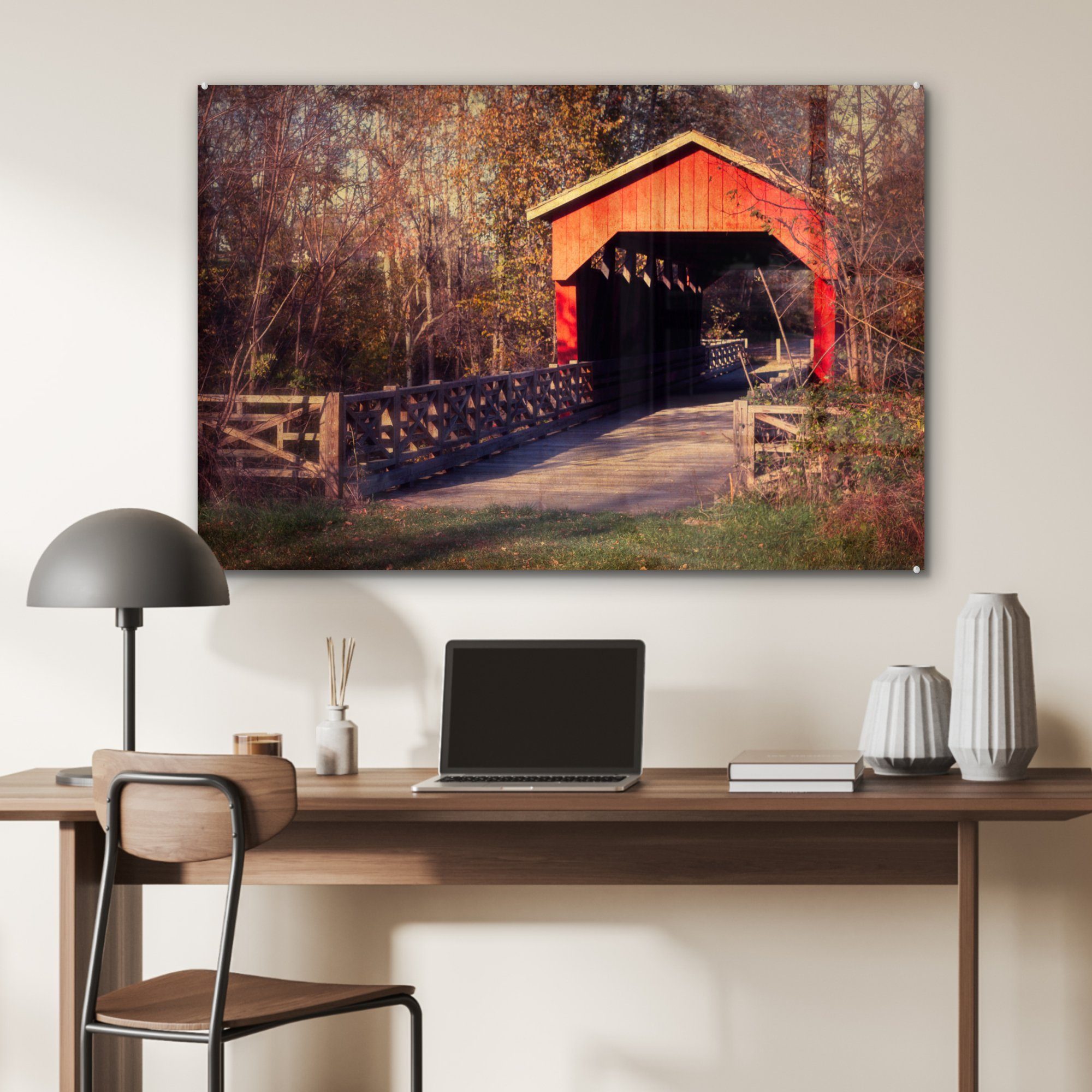 Brücke, St), Acrylglasbild gedeckte MuchoWow (1 Schlafzimmer Rote Wohnzimmer Acrylglasbilder &