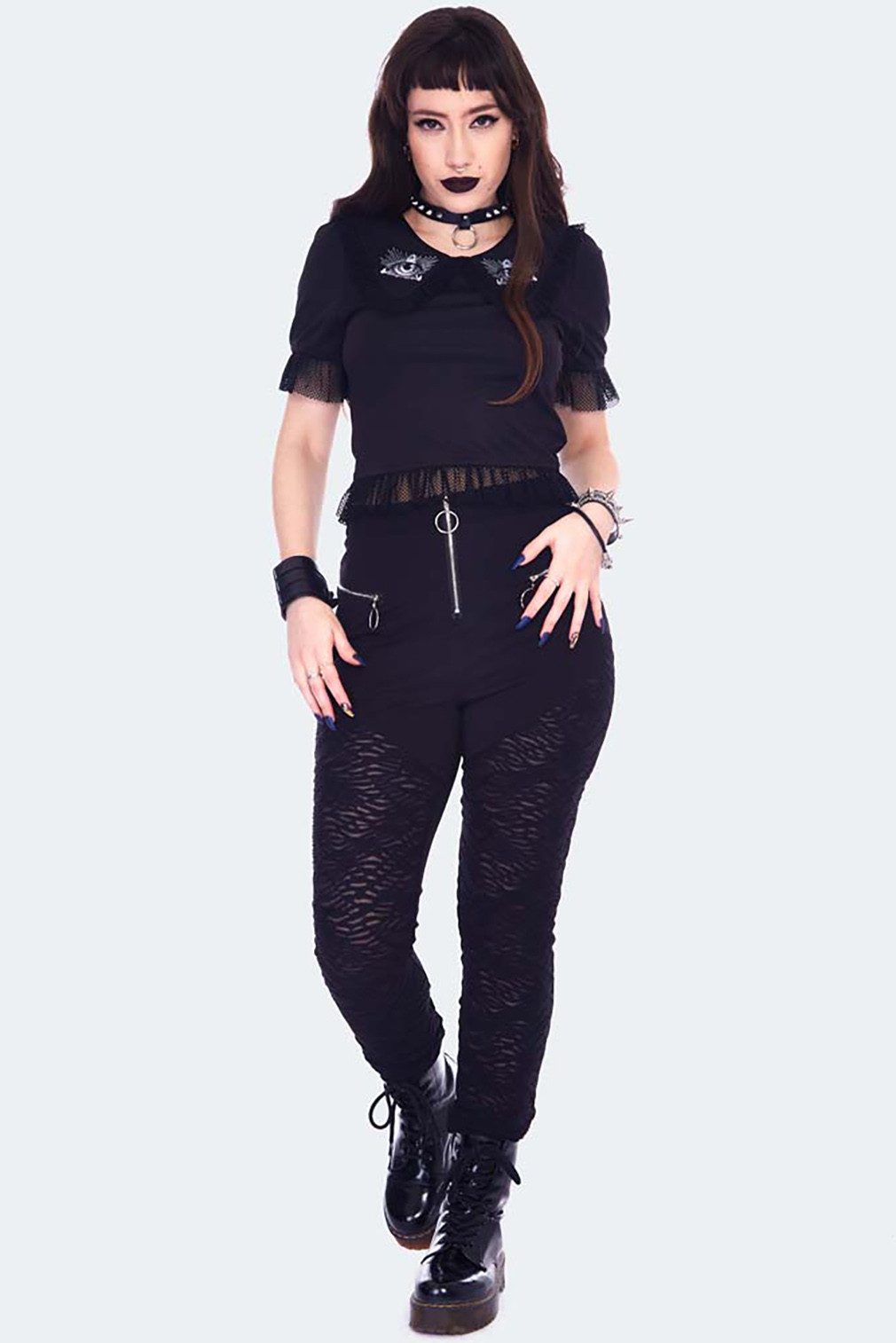 Jawbreaker Crop-Top All Seeing Eye Mesh Netz Spitze Rüschen Gothic Goth Grufti