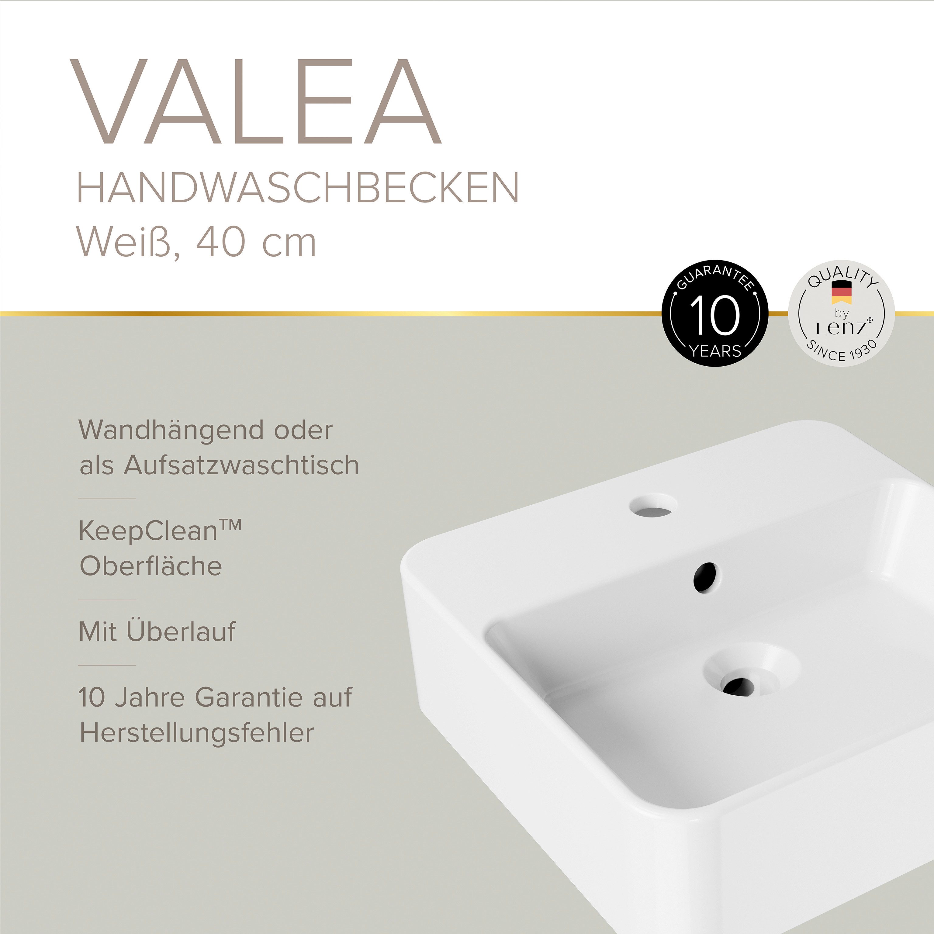 Lenz Waschbecken VALEA, KeepClean™ Oberfläche