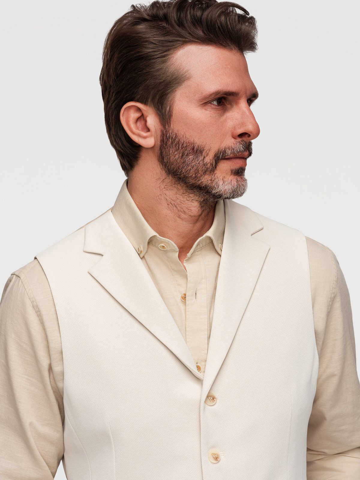 OMBRE Anzugweste Herren Weste Slim Fit Elegant Beige L (kein Set, 1-tlg) Slim Fit Passform, marmorierte Knöpfe, verstellbarer Rücken