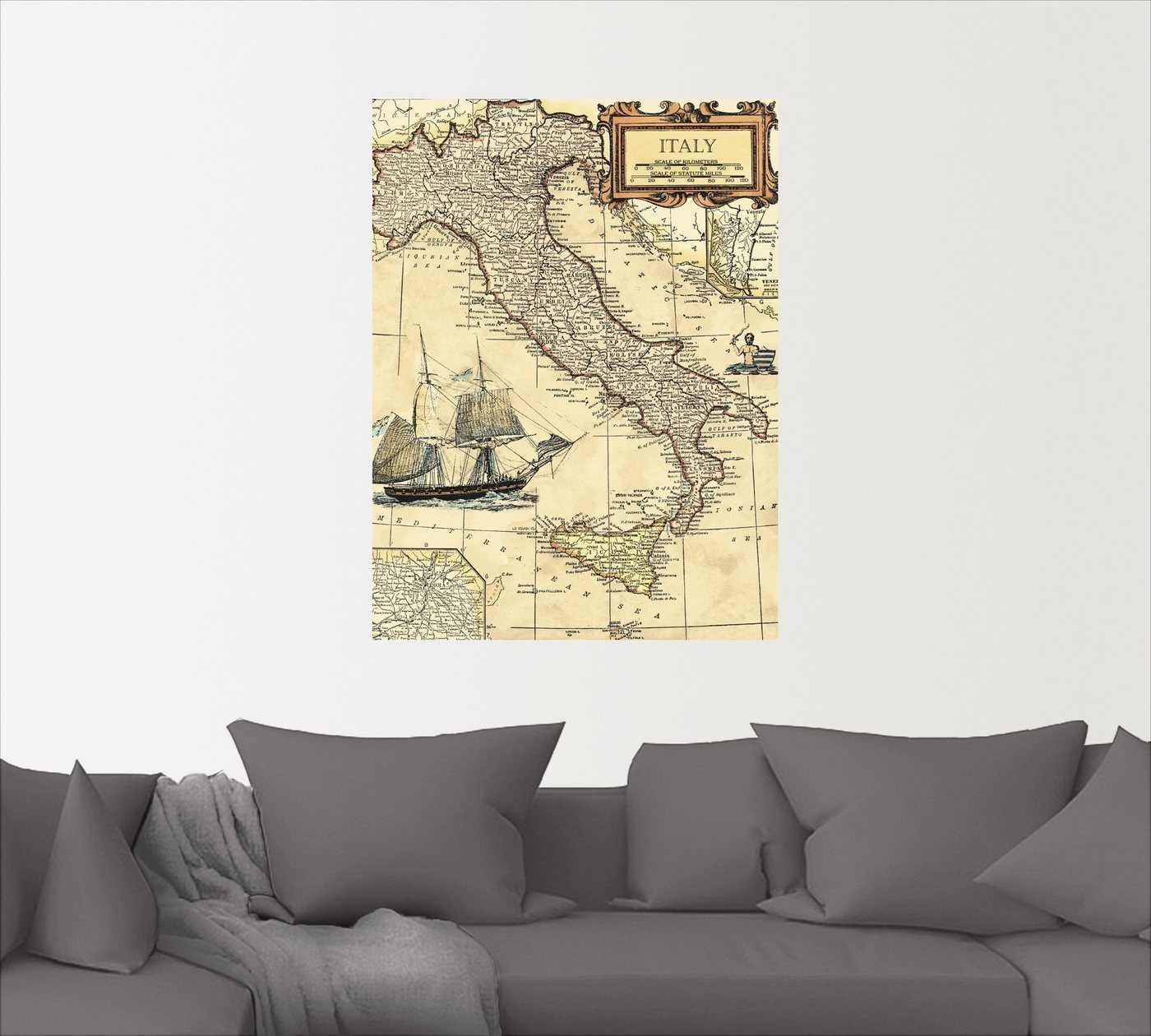 Artland Wandbild »Italienkarte«, Landkarten (1 Stück), in vielen Größen & Produktarten - Alubild / Outdoorbild für den Außenbereich, Leinwandbild, Poster, Wandaufkleber / Wandtattoo auch für Badezimmer geeignet-kaufen