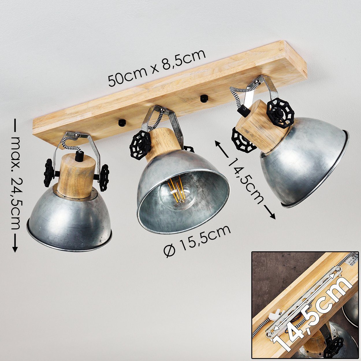 hofstein Deckenleuchte »Cotes« Deckenlampe aus Metall/Holz in Zink/Braun, ohne Leuchtmittel, mit verstellbaren Strahlern, 3xE27, Spot im Retro/Vintage Design