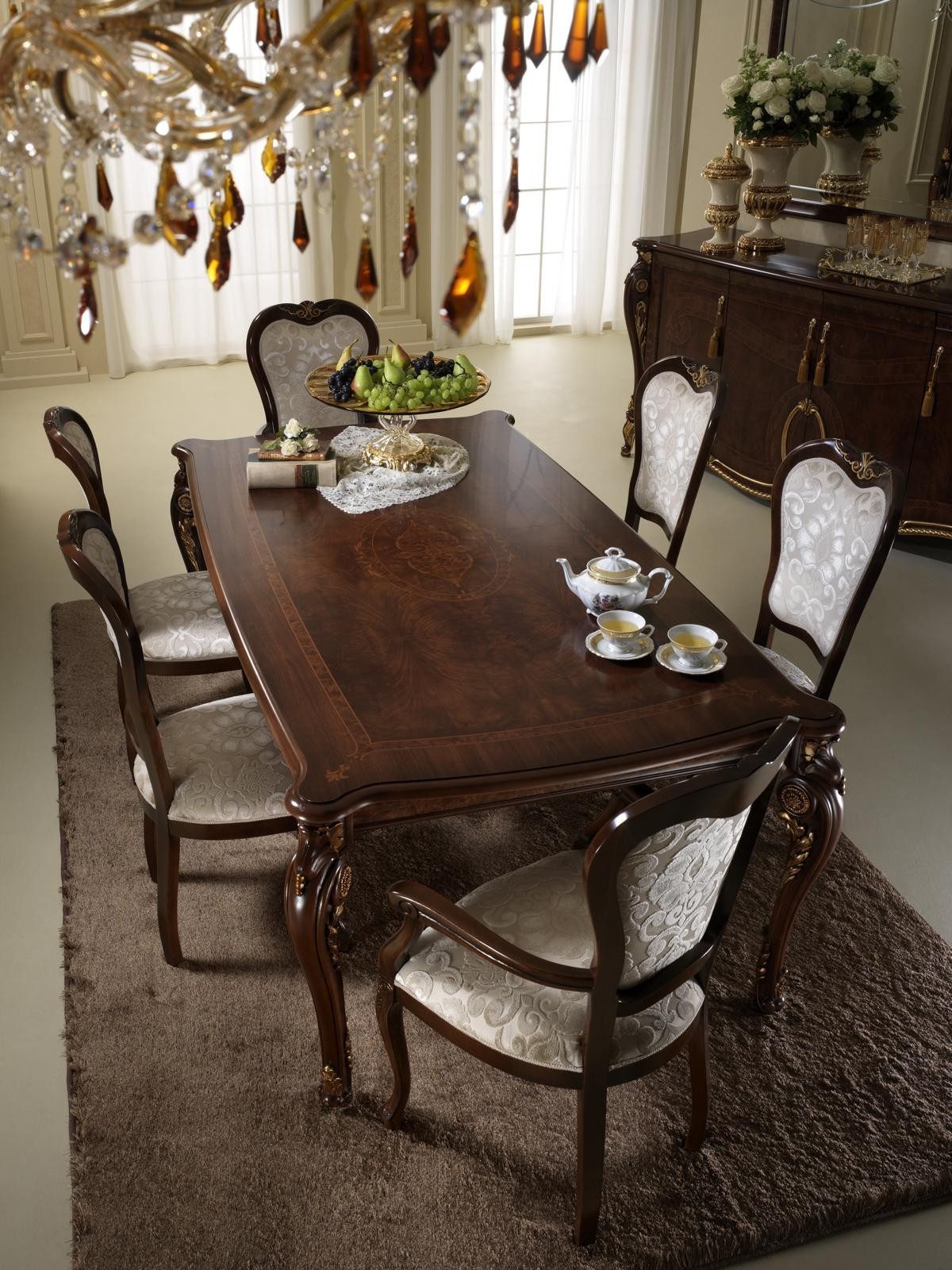 Xlmoebel Esszimmerstuhl Klassischer Designerstuhl aus Holz im italienischen Barockstil, Made in Europa