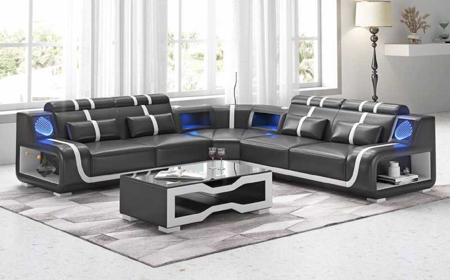 Sofa 3 Ecksofa Ecksofa JVmoebel in Modern Sofas, Teile, Luxus Couch Form L couchen Kunstleder Europe Schwarz Made