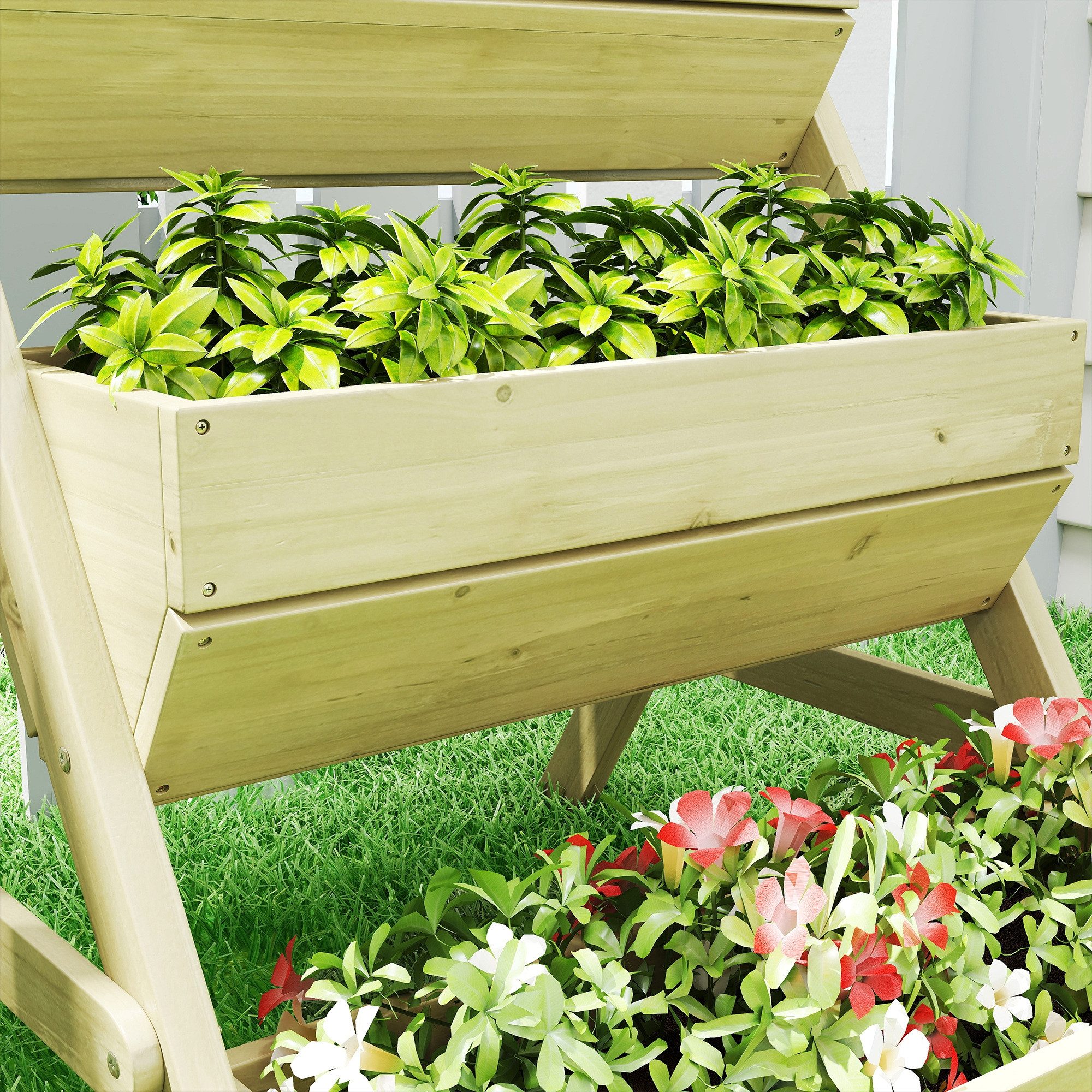MC Star Hochbeet Vertikales Hochbeet mit 3 Etagen Vertikalbeet aus Holz Blumenkasten (mit 3 Pflanzkästen Ablauflöchern Grün)