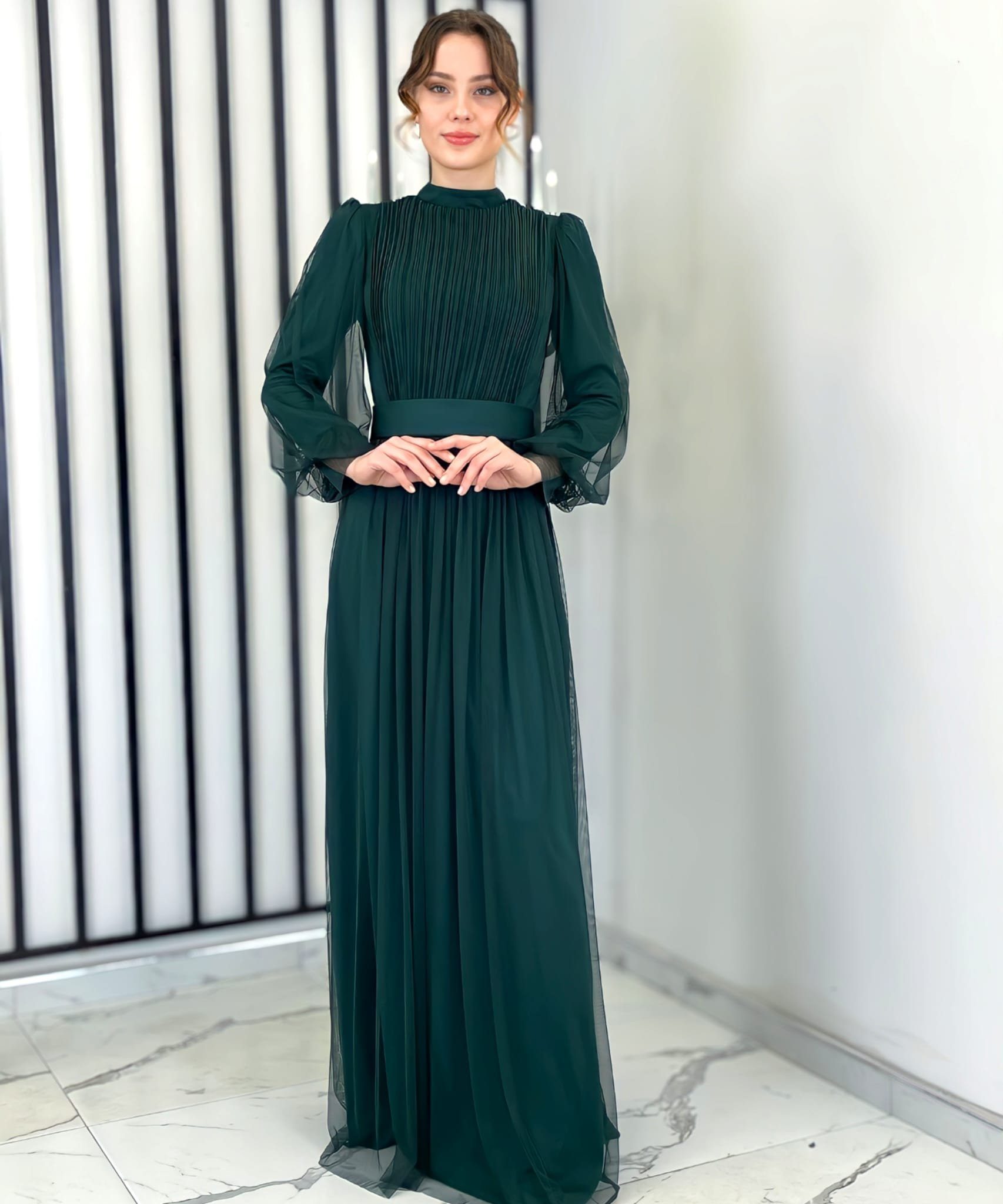 fashionshowcase Tüllkleid Damen Abendkleid Maxilänge Abaya-Stil günstig online kaufen