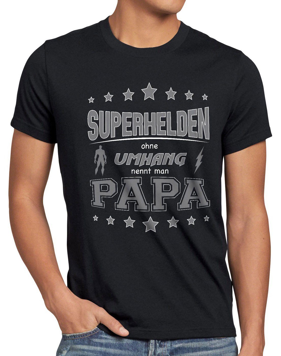 nennt Umhang Shirt schwarz T-Shirt Vater man Herren Spruch style3 Dad ohne Papa Print-Shirt Fun Superhelden