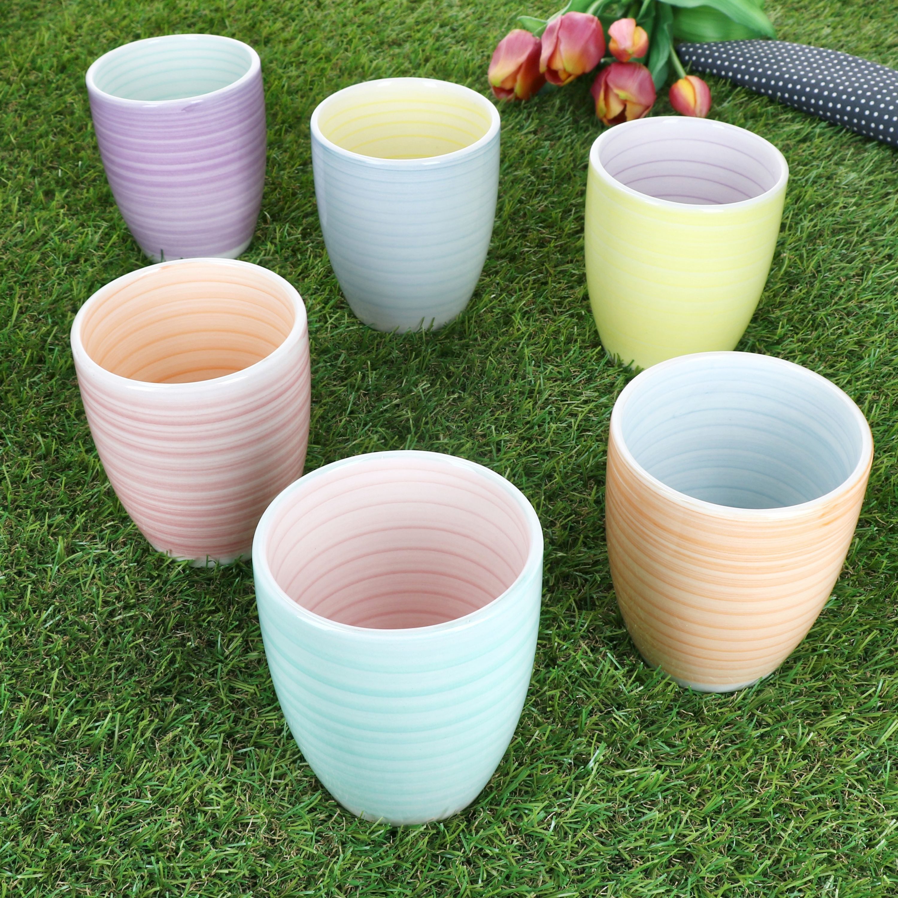 MamboCat Becher Pastello 6er Set Kaffeebecher ohne Henkel 330ml bunt Steingut-Tasse, Steingut