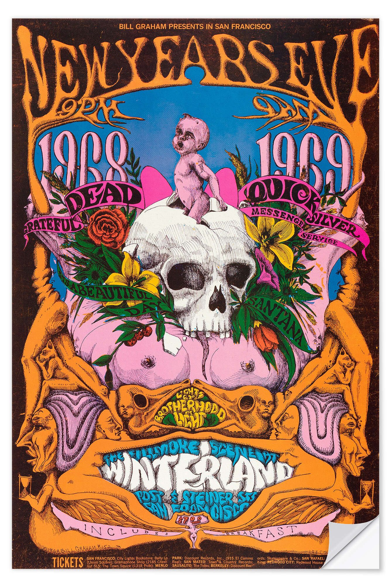 Posterlounge Wandfolie Vintage Entertainment Collection, New Year's Eve concert, Grateful Dead, Vintage Illustration