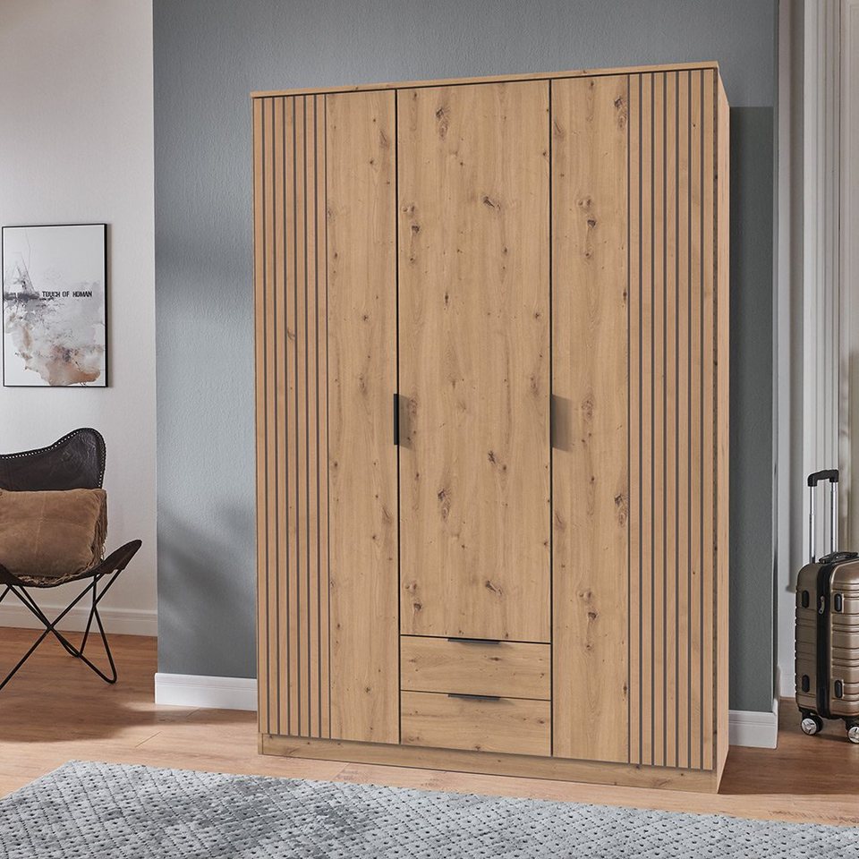 Lomadox Kleiderschrank LAZISE-43 Drehtürenschrank 135cm, Artisan Eiche