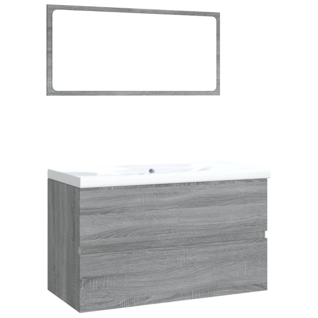 vidaXL Badezimmer-Set Badmöbel-Set Grau Sonoma Holzwerkstoff, günstig online kaufen