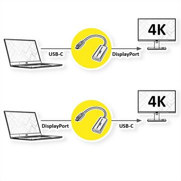 ROLINE USB Typ C - DisplayPort, v1.2, bidirektionaler Kabel-Adapter, ST/BU Audio- & Video-Adapter USB Typ C (USB-C) Männlich (Stecker) zu DisplayPort Weiblich (Buchse), 20.0 cm