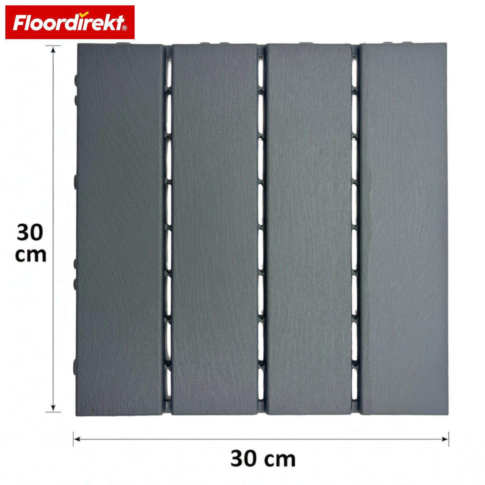 Floordirekt Terrassendielen Klickfliesen Elyse 30x30 cm Grau wetterfester Bodenbelag Polypropylen, (1-St., Witterungsbeständig, formstabil, UV-resistent, umweltfreundlich), Klicksystem für einfache, werkzeuglose Verlegung