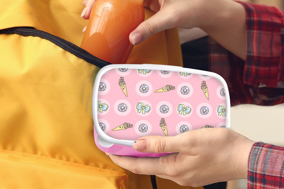 MuchoWow Lunchbox Donuts - Kawaii Pastell, Brotbox Kunststoff, Kinder, Erwachsene, rosa Mädchen, - Muster - für Kunststoff (2-tlg), Brotdose Snackbox