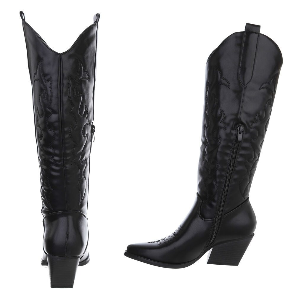 Ital-Design Elegante Damen-Stiefel mit hohem Schaft und bequemem Absatz Westernstiefel (89937976) Blockabsatz Stiefel in Schwarz – Bild 5 von 5