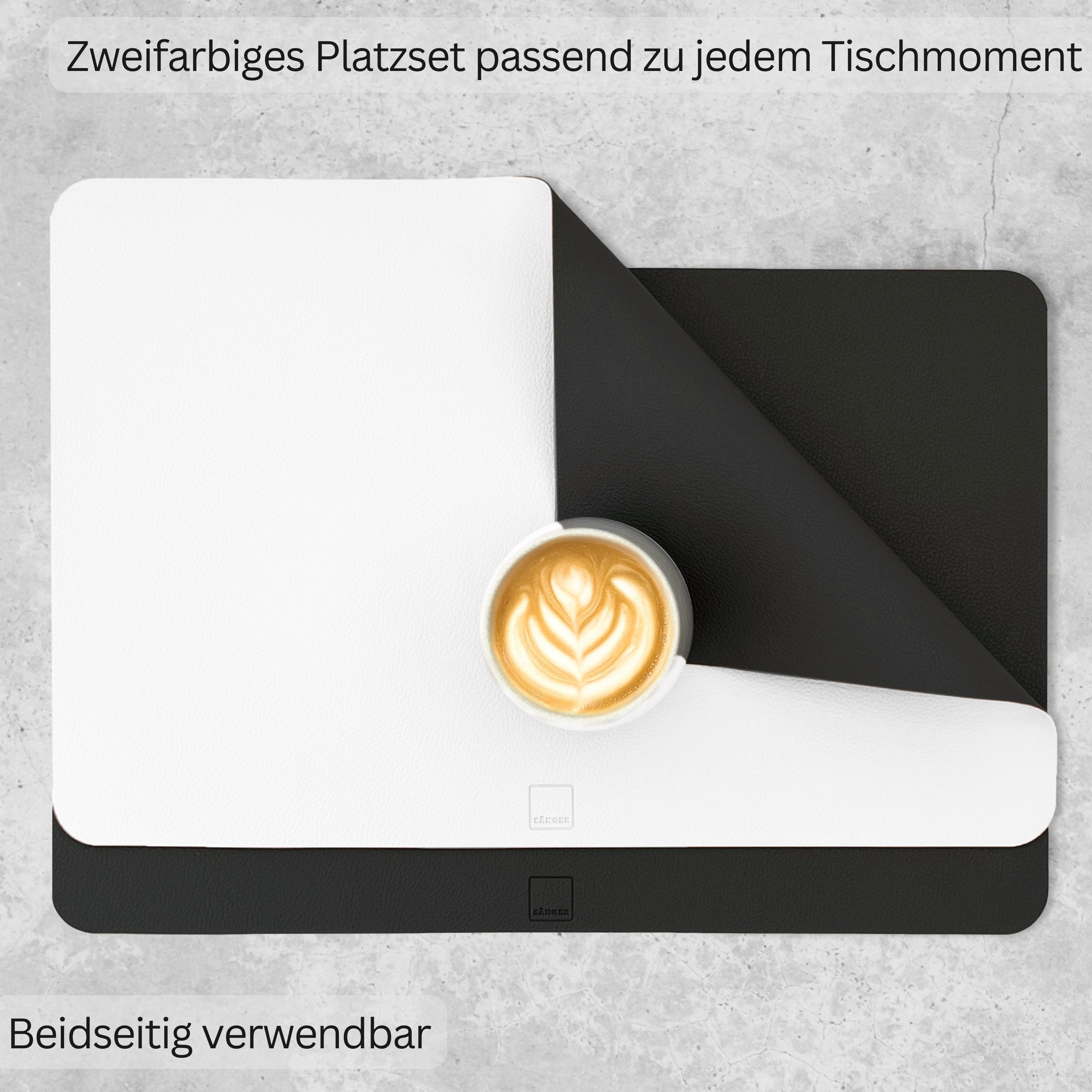 SÄNGER Platzset aus Kunstleder, (Set, 12-St., aus Platzdeckchen und Untersetzern, rechteckig), Schwarz + Weiß, 44,5x30cm, wendbare, abwischbare Tischsets