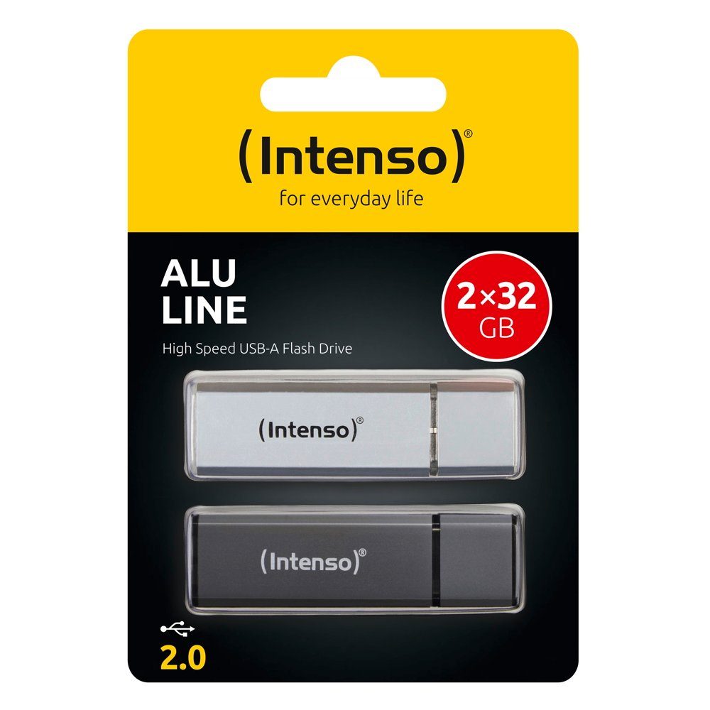 Intenso USB Stick 32GB Speicherstick Alu Line silber, anthrazit 2er Pack USB-Stick